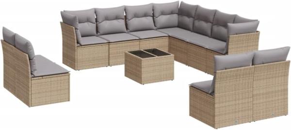 vidaXL 12-tlg. Garten-Sofagarnitur mit Kissen Beige Poly Rattan 3217829