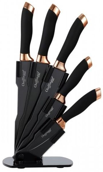 Messer Kochmesser Messerset mit Messerständer 6-tlg. Rungassi schwarz gold KS10