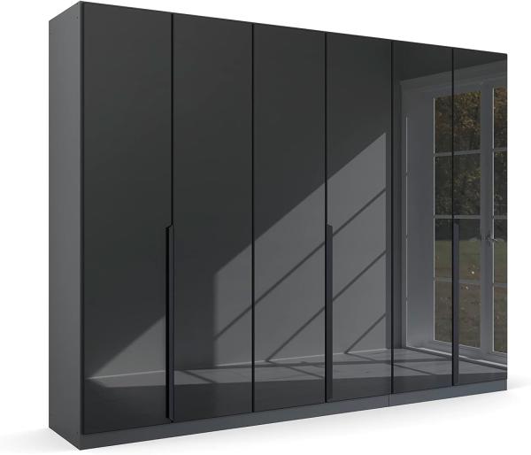 Kleiderschrank Drehtürenschrank Modern | 6-türig | grau metallic / Glas basalt | 271x210