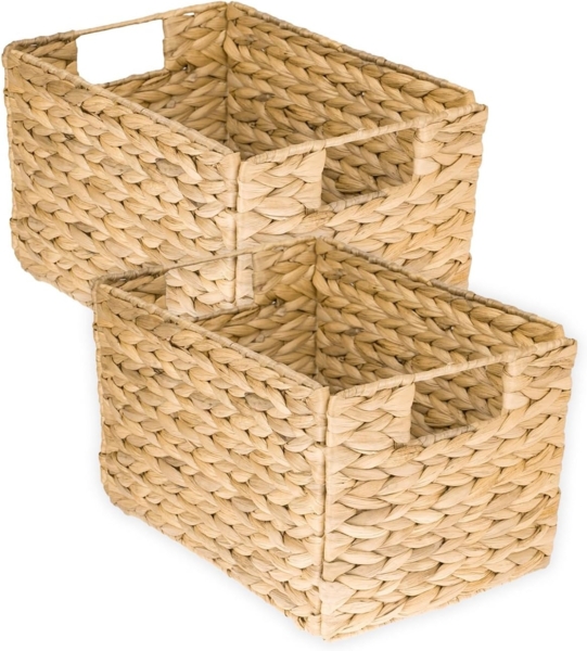 HMF Aufbewahrungskorb faltbarer Korb geflochten aus Wasserhyazinthe Seegras (2 St), handgefertigter Flechtkorb, 32 x 23 x 20 cm