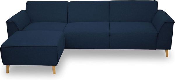 DOMO Collection Jules FK Eckgarnitur mit Federkernpolsterung, Eckcouch, Sofa in L-Form in skandinavischem Design, Ecke, dunkelblau, 159x268 cm