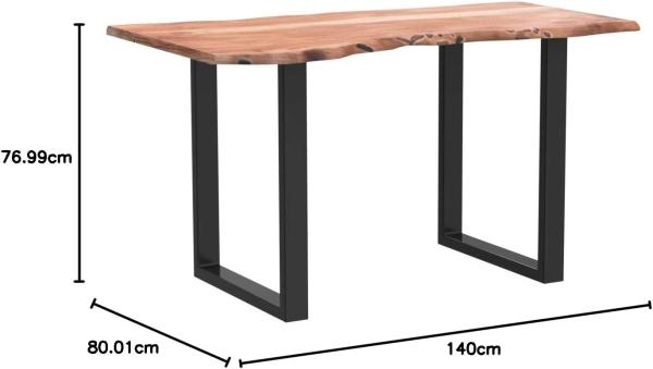 Junado Baumkantentisch Quarto, Akazien-Holz massiv, naturfarben, Esszimmertisch mit schwarzen Metallbeinen, 140x80 cm Bild 3