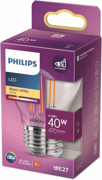 Philips E27 LED Tropfen 4,3W=40W warmweiss 470lumen
