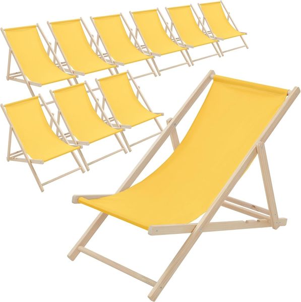 ECD Germany 10er Set Liegestuhl klappbar, Gelb, aus Holz, verstellbare Rückenlehne, 3 Positionen, bis 120 kg, Sonnenliege Gartenliege Strandliege Strandstuhl Holzklappstuhl, für Garten Balkon & Strand