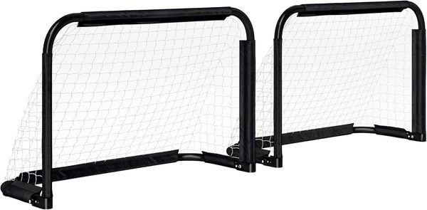 HOMCOM Fußballtor mit Metallrahmen für Kinder und Erwachsene (Fußballnetz, 2 St, inkl. Heringe und Werkzeug), Garten, 90 x 36 x 60 cm, Schwarz