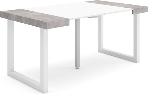 Skraut Home | Ausziehbarertisch | Multifunktionaler ausziehbarer | 160 | Für 8 Gäste | Massivholz Beine | Moderner Stil | Mattweiß und Zement