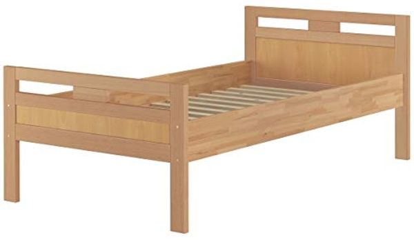 Erst-Holz Massivholzbett Seniorenbett Buche natur 100x200 Einzelbett Hohes Bett mit Rollrost 60. 74-10