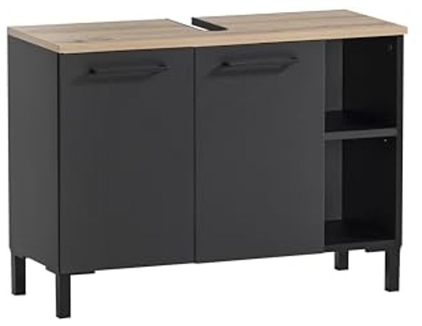 Schildmeyer Malte Waschbeckenunterschrank 156208, Schwarzmatt/Artisan Eiche Dekor, 79,8 x 32 x 58,3 cm