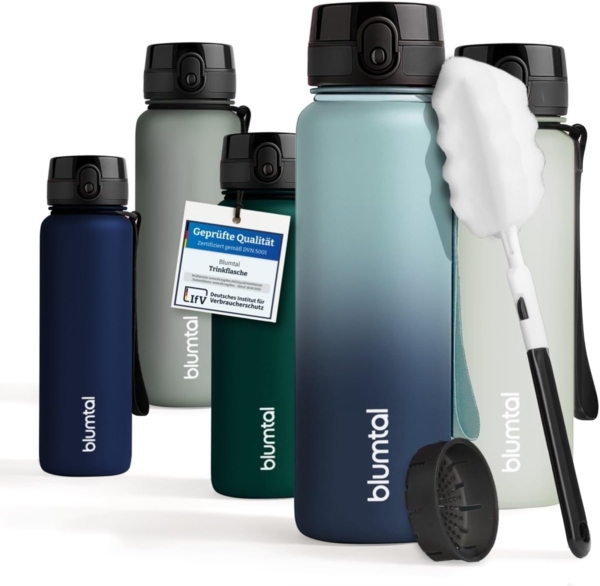 Blumtal Trinkflasche auslaufsichere Trinkflasche Sport + 1-Klick-Verschluss, BPA-freie Wasserflasche mit Sieb - spülmaschinenfest