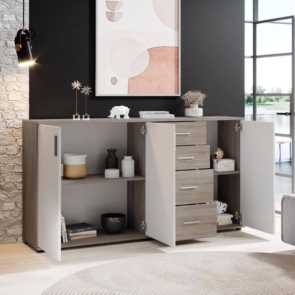 Stella Trading Bobby Kommode in Eiche Sonoma Optik, dunkel - Modernes Sideboard mit viel Stauraum für Ihren Wohnbereich - 160 x 82 x 35 cm (B/H/T) Bild 3