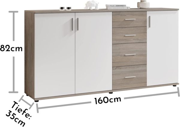 Stella Trading Bobby Kommode in Eiche Sonoma Optik, dunkel - Modernes Sideboard mit viel Stauraum für Ihren Wohnbereich - 160 x 82 x 35 cm (B/H/T) Bild 6