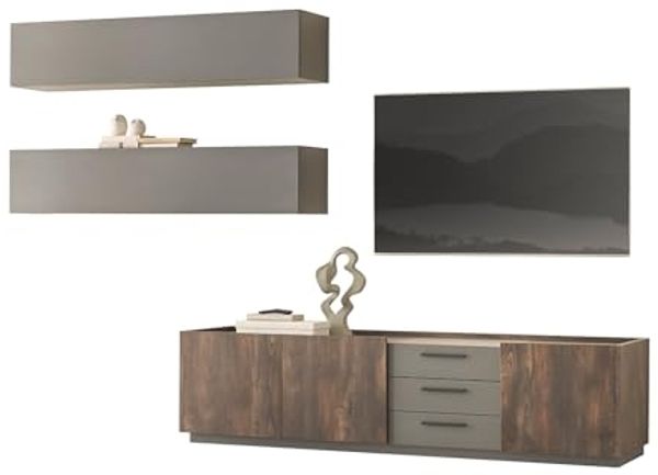 Wohnwand Piano in Eiche und grau 3-teilig 300 cm