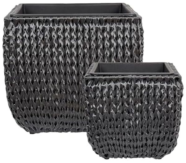Set mit 2 Blumentöpfen BERBERIS PE Rattan 34 45 cm Schwarz