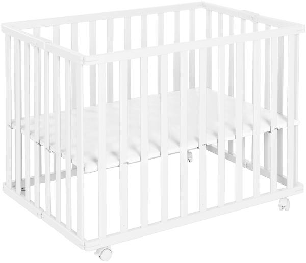 roba Laufgitter 74 x 100 cm mit Rollen - klappbar - platzsparendes Gitter - Holz - Weiß