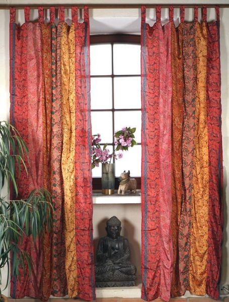 Guru-Shop Vorhang Boho Patchwork Vorhänge, 1 Paar Bohemia Gardine..
