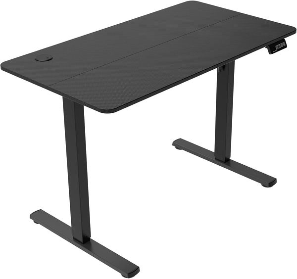 Mars Gaming MGD-ERGOPRO, Elektrisch Höhenverstellbarer Tisch 73-118cm, Ergonomische Oberfläche aus Carbonfaser, Metallstruktur, Kopfhörerhalter und Kabelmanagement, Schreibtisch,110x60 cm, Schwarz