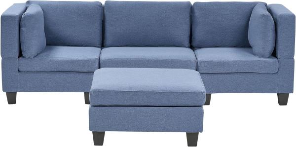 Beliani 'Unstad' Sofa, Blau, Leinenoptik, 72 x 76 x 228 cm, mit Ottomane, Einzelsofa