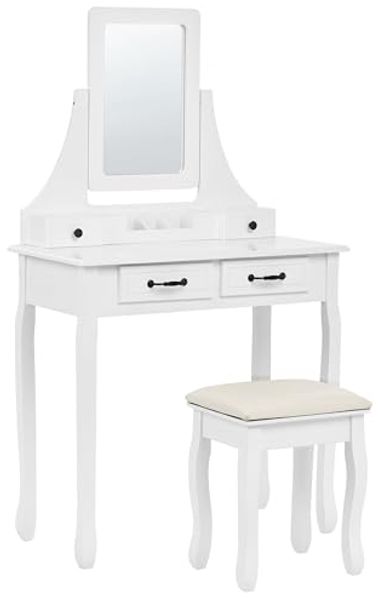 Schminktisch mit rechteckigem Spiegel Hocker 5 Schubladen weiß RAYON