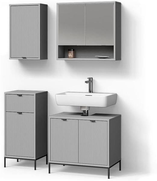 Livinity® Badmöbel-Set ATERNO, Grau, 4 Teile