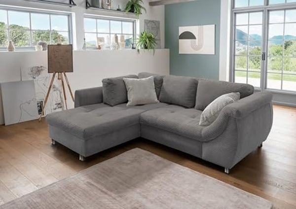 Polsterecke >Allin< Schlaffunktion, grau / silber , Cord - 250x66x190cm (BxHxT)
