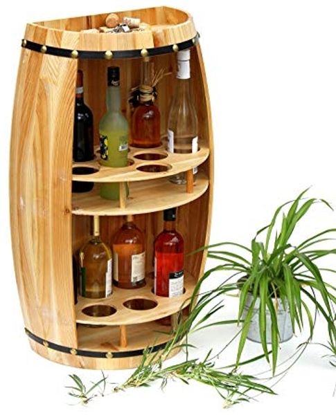DanDiBo Weinregal Holz Weinfass Naturholz Halbrund 83 cm 9001 Bar Flaschenregal Flaschenständer XL Fass Holzfass Natur Weinschrank