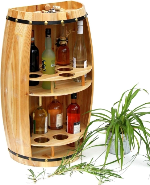 DanDiBo Weinregal Holz Weinfass Naturholz Halbrund 83 cm 9001 Bar Flaschenregal Flaschenständer XL Fass Holzfass Natur Weinschrank