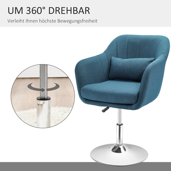 HOMCOM Relaxsessel mit Armlehne, Lendenkissen, Metallrahmen (gepolstert Drehstuhl, 1-St, höhenverstellbar Loungesessel), für Schlafzimmer, Wohnzimmer, Hellblau Bild 5