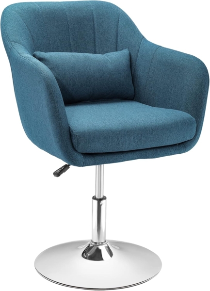 HOMCOM Relaxsessel mit Armlehne, Lendenkissen, Metallrahmen (gepolstert Drehstuhl, 1-St, höhenverstellbar Loungesessel), für Schlafzimmer, Wohnzimmer, Hellblau Bild 1