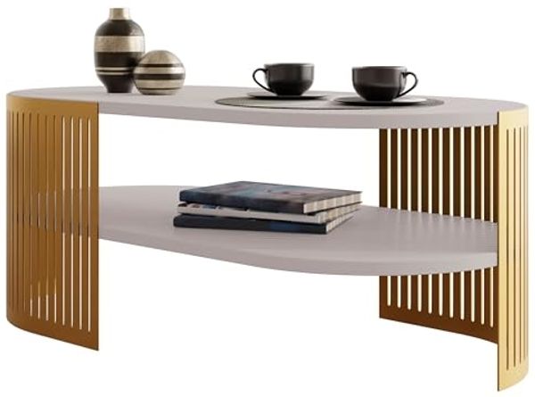 Couchtisch Fahugin Oval Gold II (Farbe: Gold / Cashmere)