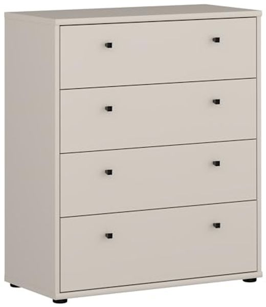 Forte TEMPRA 2 Kommode 70 80, Moderne Kommode mit 4 Schubladen, Schlafzimmer, Wohnzimmer, Büro, Holzwerkstoff, Kaschmir|Beige, 73,7 cm breit x 85,5 cm hoch x 34,8 cm tief