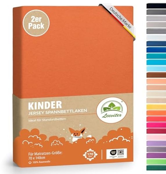 leevitex® Spannbettlaken Spannbettlaken Kinder Spannbettlaken Premium 170 g/m², Gummizug: Rundumgummizug, (2 Stück), schwer & blickdicht, 100% Baumwolle, 70 x 140 cm