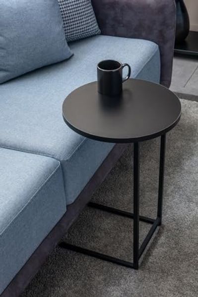 Hanah Home Stylish Black Side Table, 38 cm Diameter x 57 cm Height | 100% Melamine Coated Particle Board, 18 mm Thick, Sturdy Metal Legs | Perfect for Modern Living Spaces