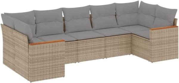 vidaXL 7-tlg. Garten-Sofagarnitur mit Kissen Beige Poly Rattan 3258671