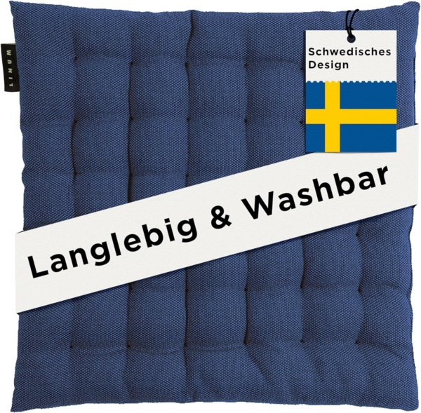 LINUM PEPPER Elegantes Sitzkissen 40x40 cm, 100% Baumwolle, Maschinenwaschbar, Indigoblau