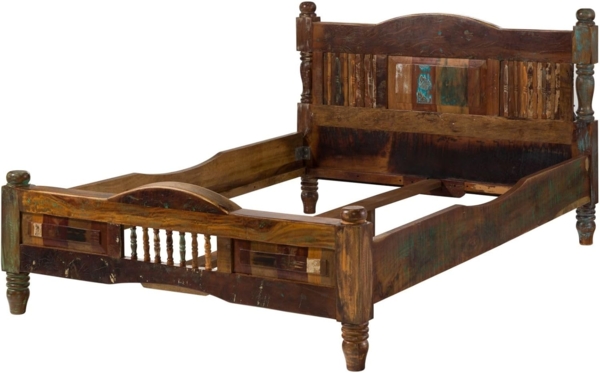 Massivmoebel24 Massivholzbett (Bett Altholz 160x200x100 mehrfarbig lackiert FABLE #22)