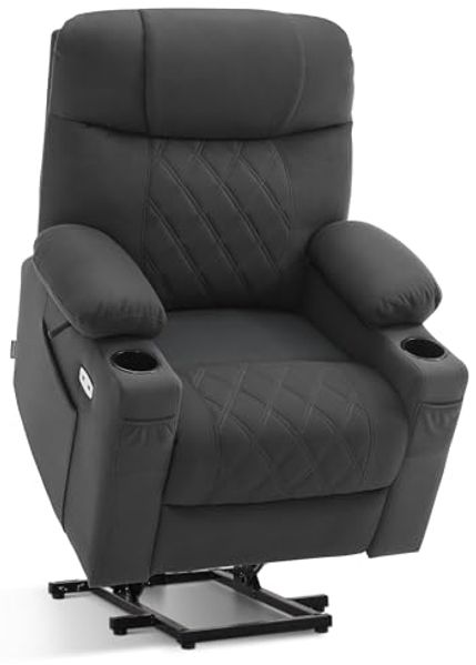 M MCombo Fernsehsessel mit Aufstehhilfe Elektrisch, Relaxsessel mit Liegefunktion, 2 Motoren, Seniorensessel für Wohnzimmer, Mikrofaser, 7501 (Dunkelgrau)