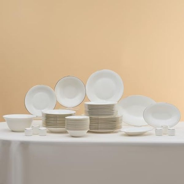 Karaca Geschirr-Set Karaca Fine Pearl Fame 58-teiliges Geschirrset für 12 Personen Gold, Geschirrset Feine Perle Tafelservice Tellerset Spülmaschinenfest