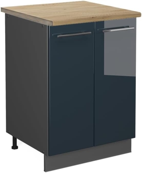 Vicco Küchenschränke Dunkelblau Hochglanz 60 cm , AP Eiche, Fame-Line