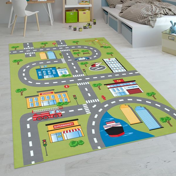 Paco Home Kinderteppich Teppich Kinderzimmer Spielteppich Junge Mädchen Modern rutschfest, Grösse:240x340 cm, Farbe:Grün 3
