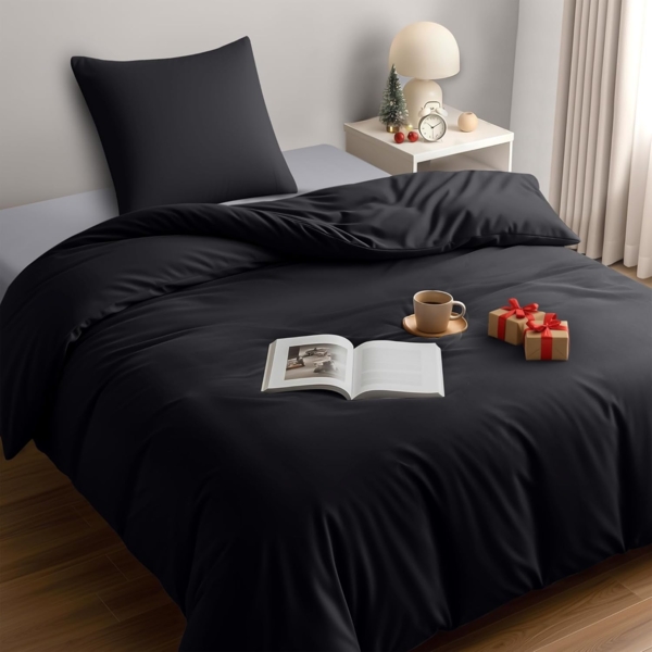 Utopia Bedding Bettwäsche 140x200 Set - Mikrofaser Bettbezug 140x200 cm + 1 Kissenbezug 65x65 cm - Schwarz