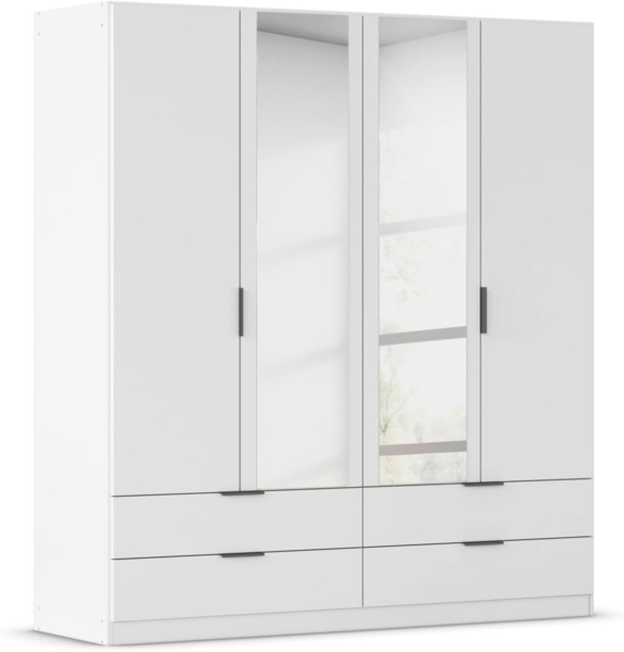 Rauch Möbel Lagoa, Kleiderschrank, Garderobe für Schlafzimmer, Kinderzimmer, Jugendzimmer 4-türig mit Spiegel, 4 Schubladen, mit Zubehör Classic, Farbe Weiß, Breite 181