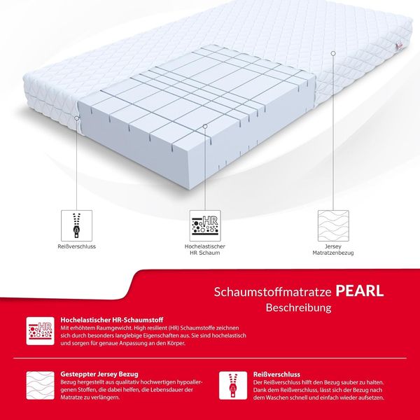 FDM 'Pearl' Kaltschaummatratze, 7-Liegezonen, Öko-Tex Allergikergeeignet, Bezug Waschbar, HR-Schaum, Höhe 16 cm, 140x200 cm H4 Bild 3