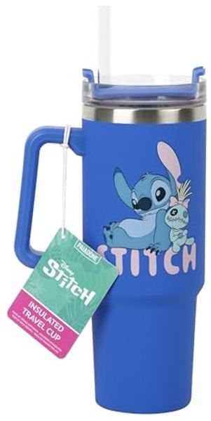 Paladone Disney Stitch-Thermobecher mit Strohhalm, 900 ml, blau, offiziell lizenzierter Becher mit Griff für Eistee oder Kaffee, Popkulturartikel für Fans