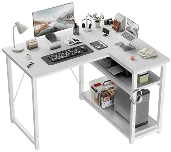 JUMMICO L-förmiger Schreibtisch 100x80 cm mit Stauraum, Eck-Computertisch mit umkehrbarem Regal, Stabiler Bürotisch und Arbeitsstation für das Homeoffice,Weiß