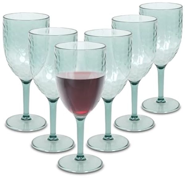 Spetebo Weinglas Mehrweg 350 ml transparent grün 6er Set, Kunststoff, Camping Weinkelch wiederverwendbar
