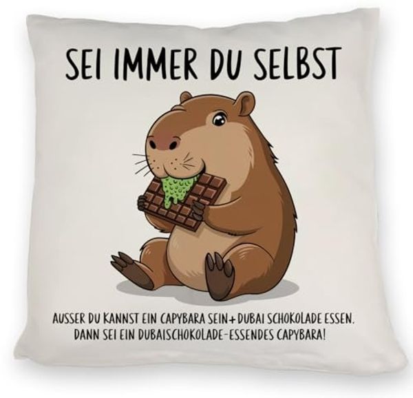 speecheese Dekokissen Capybara frisst Dubai-Schokolade Kissen - Sei immer du selbst