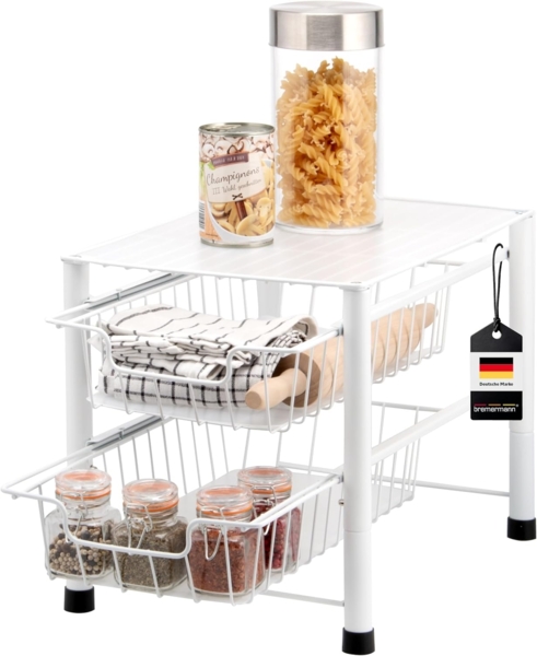 bremermann Küchenregal Schubladenregal 2 Auszüge, Küchenregal mit Auszug, Etagenregal, weiß