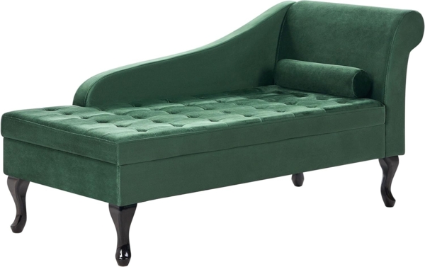 Beliani 'PESSAC' Chaiselongue mit Bettkasten, rechtsseitig, Samtstoff, Dunkelgrün