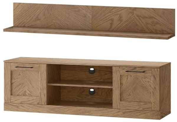 Wohnzimmer-Set Wohnwand Cozy 2-teilig Eiche Rustikal teilmassiv