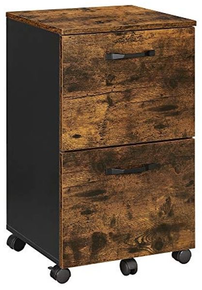 Vasagle Rollcontainer, Aktenschrank mit 2 Schubladen, Büroschrank, für Dokumente in DIN A4 und Letter-Format, mit Hängeregistratur, Industrie-Design, vintagebraun-schwarz von Songmics OFC040B01